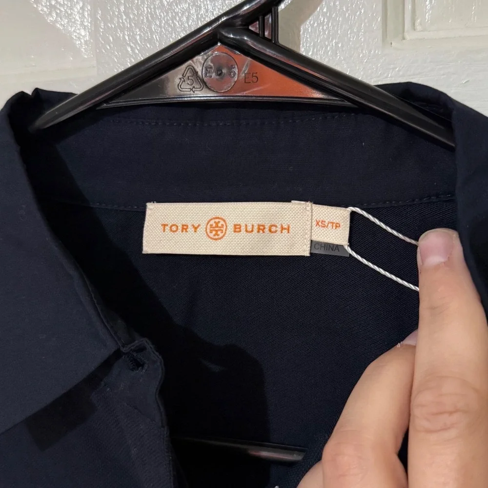 Tory Burch Womens Navy Blue Short Sleeve Polo Shirt Pique Knit Size XS New - Picture 3 of 6
